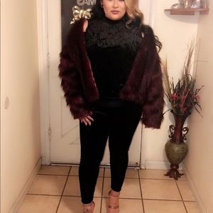 Forever 21 Burgundy Faux Fur Coat Plus Size